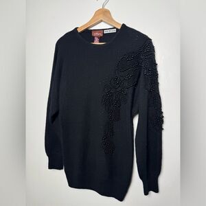Worthington rabbit angora silk wool black vintage sweater embroidered beads sz S
